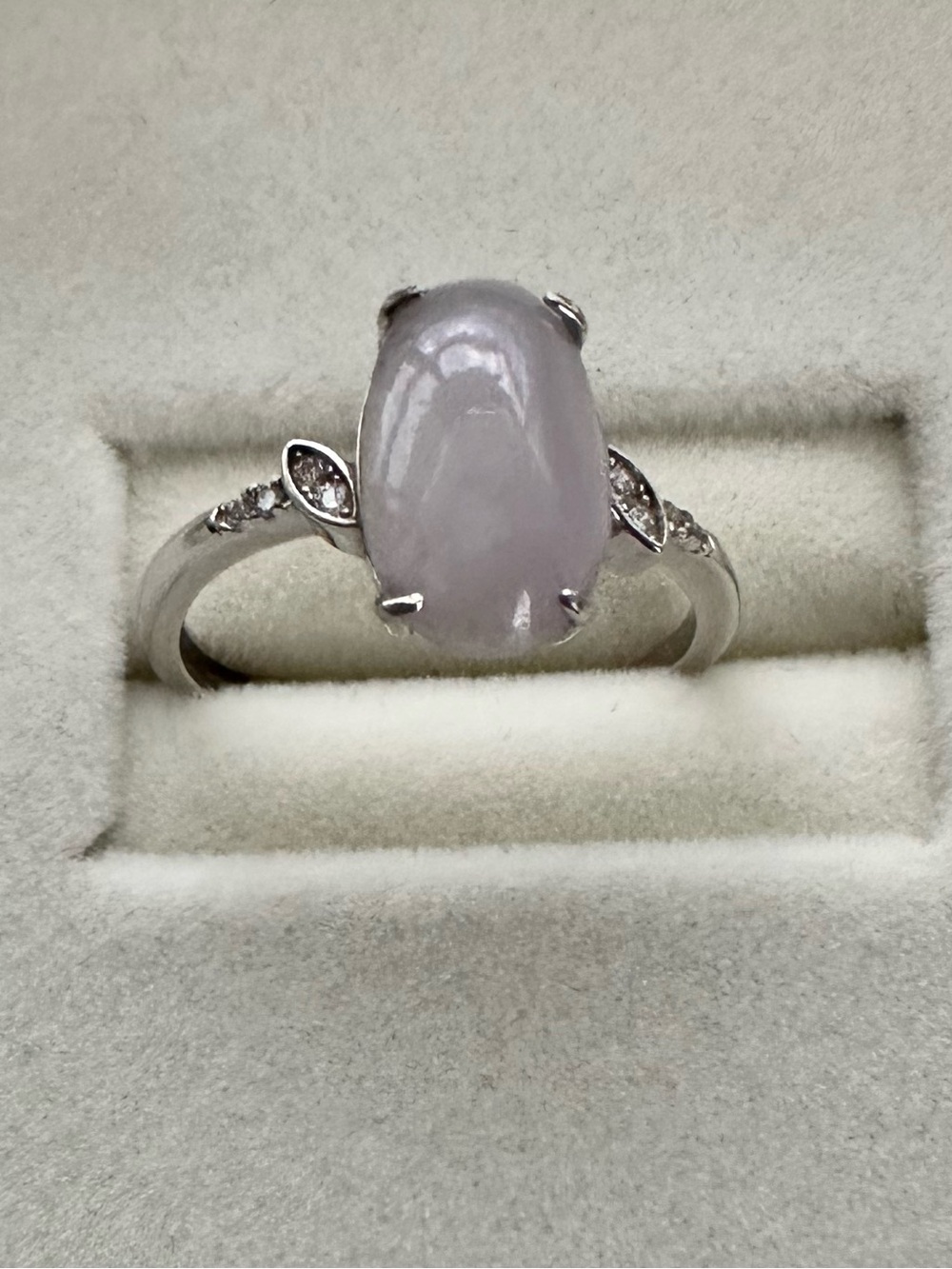 Elegant Lavender grade a Burmese Jade Sterling Silver Ring